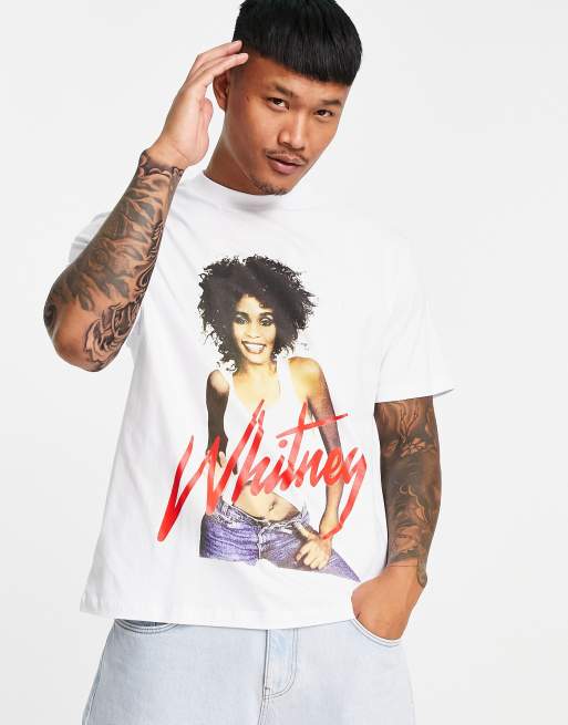 ASOS DESIGN relaxed short-sleeved T-shirt with Whitney Houston print in white
