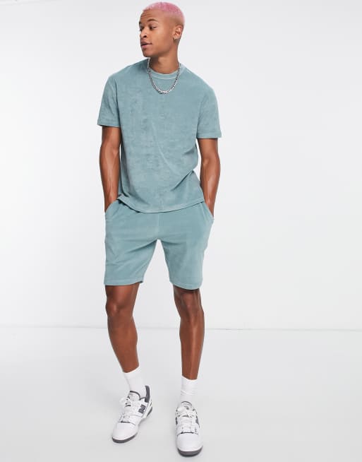 ASOS DESIGN relaxed shorts in green towelling (part of a set)