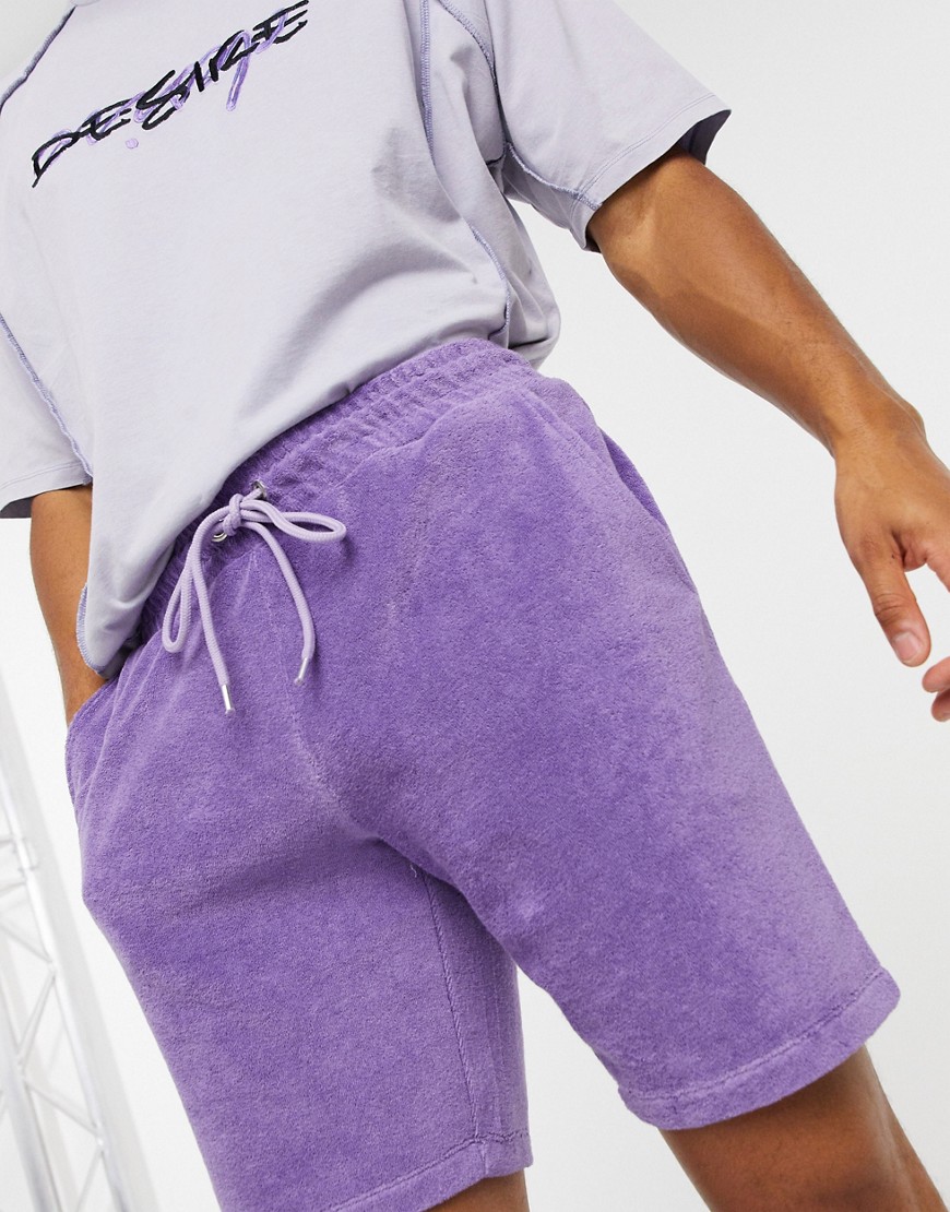 ASOS DESIGN relaxed shorts in purple terrycloth matching set