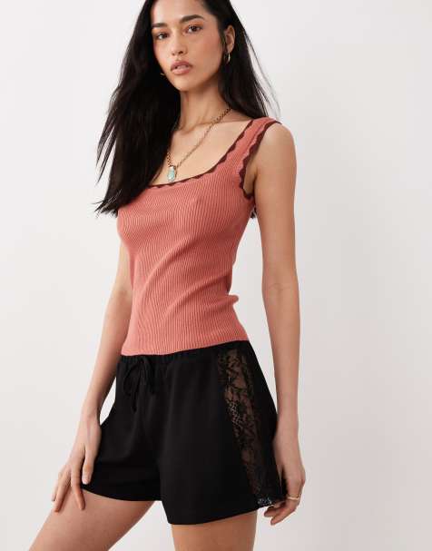 ASOS DESIGN relaxed shorts with lace side panels in black - view 1