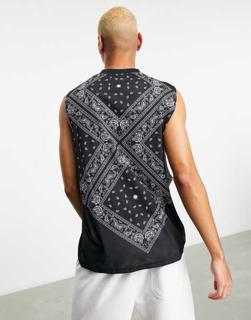 ASOS DESIGN relaxed singlet in black with all over bandana print, 2 of 4