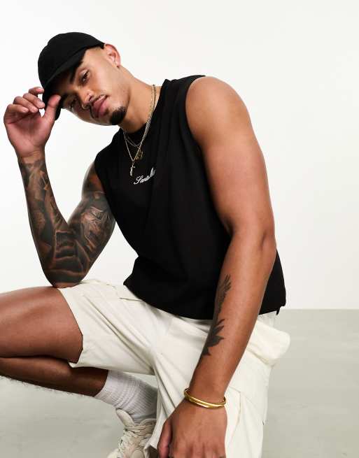 ASOS DESIGN relaxed singlet in black with front city print