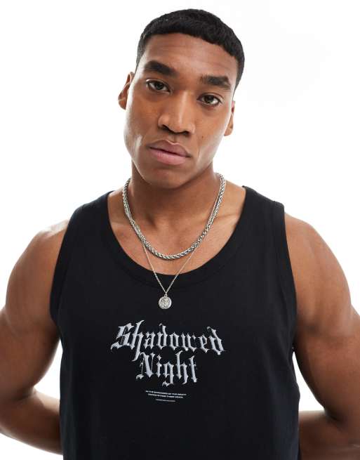 ASOS DESIGN relaxed singlet in black with text chest print