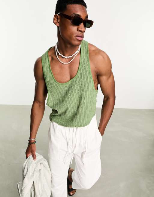 ASOS DESIGN relaxed singlet in khaki lace with scoop neck 