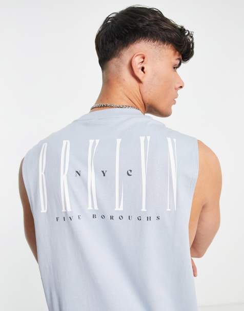 ASOS DESIGN relaxed singlet in light blue with back text print - view 1