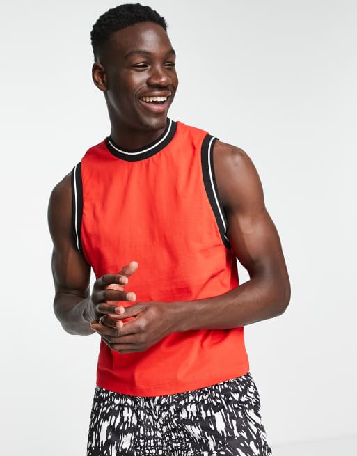 ASOS DESIGN relaxed singlet in red with contrast taping 
