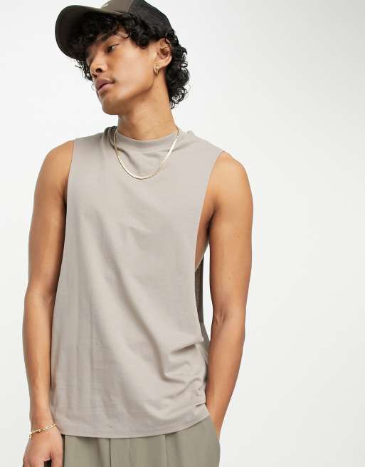 ASOS DESIGN relaxed singlet with dropped armhole in light brown