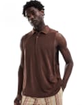 [ASOS DESIGN] ASOS DESIGN relaxed singlet with polo neck in brown towelling S BROWN