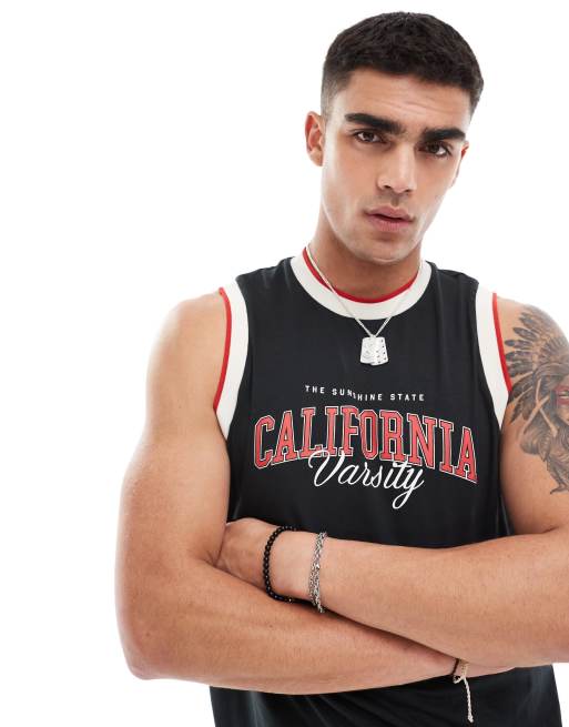 ASOS DESIGN relaxed singlet with print and tipping