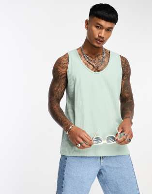 ASOS DESIGN relaxed singlet with scoop neck in light green texture 