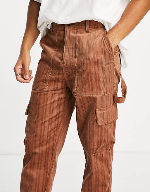 Men relaxed skater trousers in brown cord 