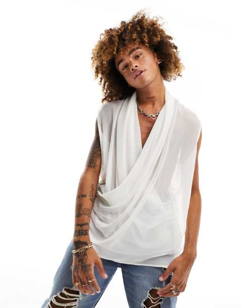 ASOS DESIGN relaxed sleeveless sheer shirt in white - view 1