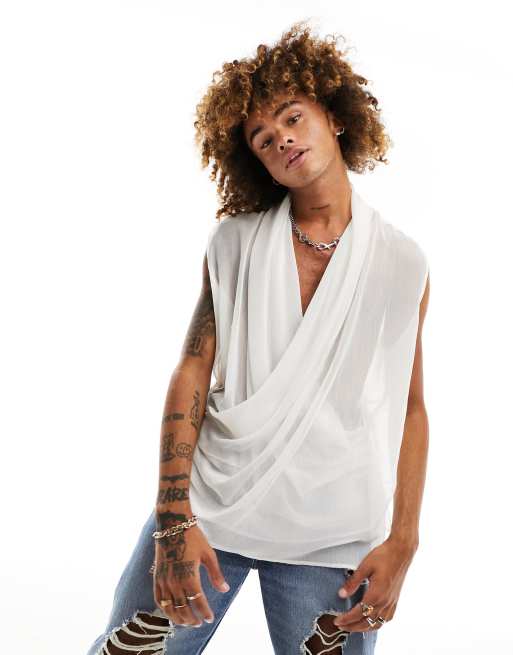 ASOS DESIGN relaxed sleeveless sheer shirt in white