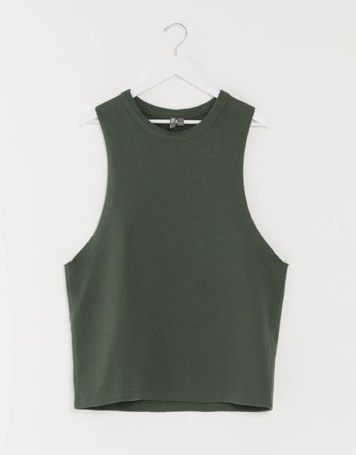 Asos Design Relaxed Sleeveless T Shirt With Dropped Armhole In Khaki