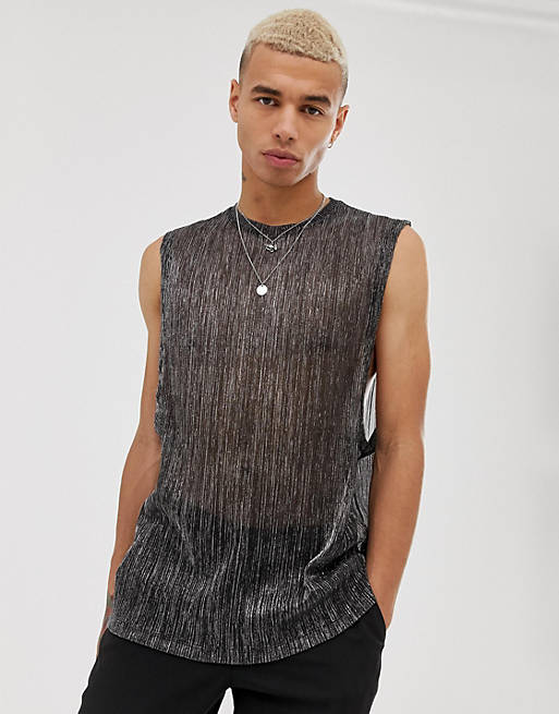ASOS DESIGN relaxed sleeveless t-shirt with dropped armhole in sparkly ...