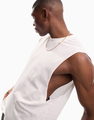 ASOS DESIGN relaxed sleeveless t-shirt with dropped armhole in white