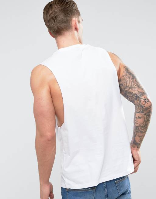 ASOS DESIGN relaxed sleeveless t-shirt with dropped armhole in white, 2 of 4