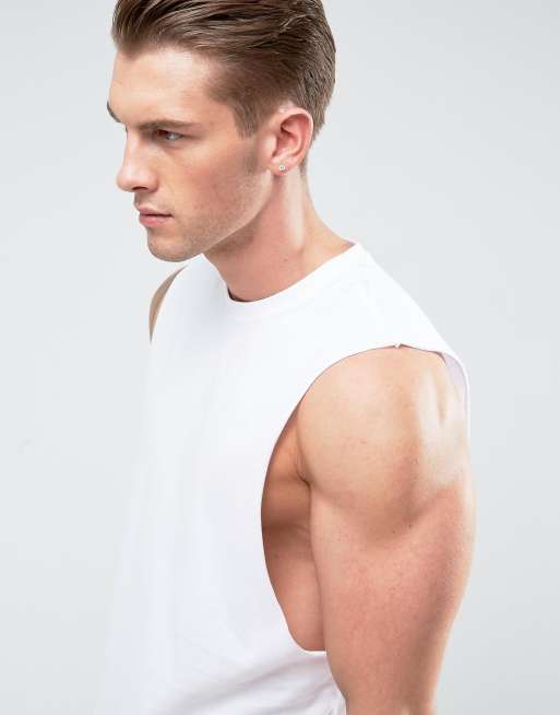 ASOS DESIGN relaxed sleeveless t-shirt with dropped armhole in white, 3 of 4