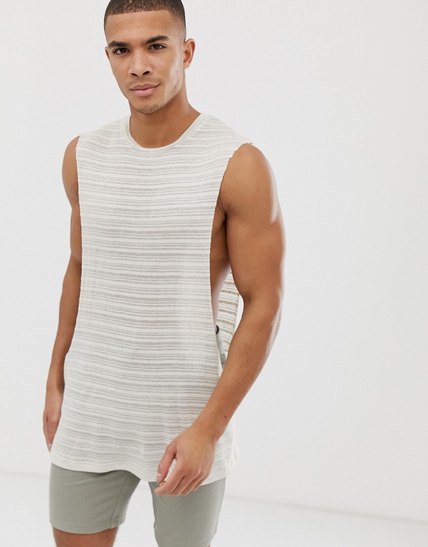 ASOS DESIGN relaxed sleeveless t-shirt with extreme dropped armhole in fancy linen-White