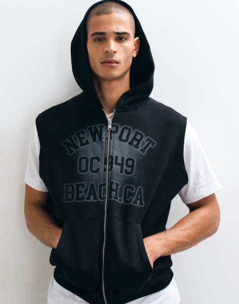 ASOS DESIGN relaxed sleeveless zip through hoodie with pigment print in black - view 1