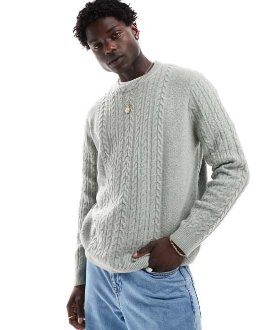 ASOS DESIGN relaxed slouchy crew neck cable knit jumper in green ASOS