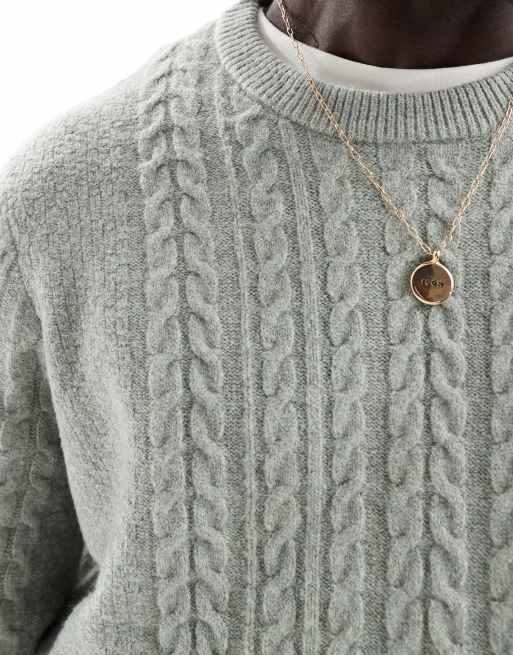 ASOS DESIGN relaxed slouchy crew neck cable knit sweater in green