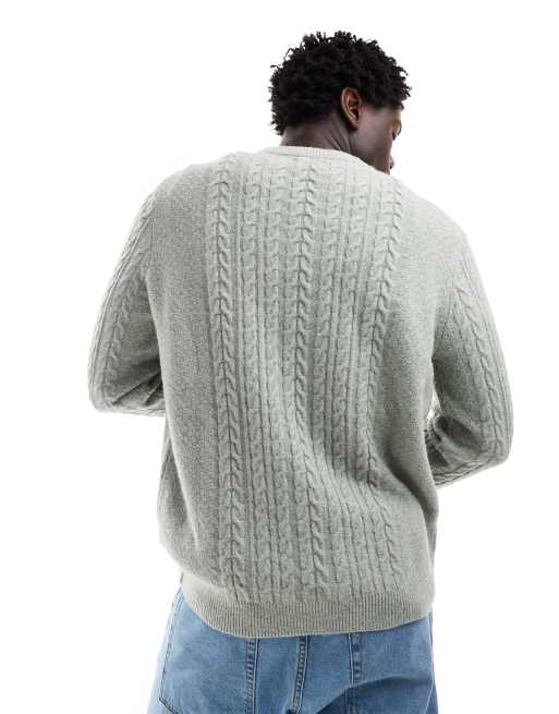 ASOS DESIGN relaxed slouchy crew neck cable knit sweater in green