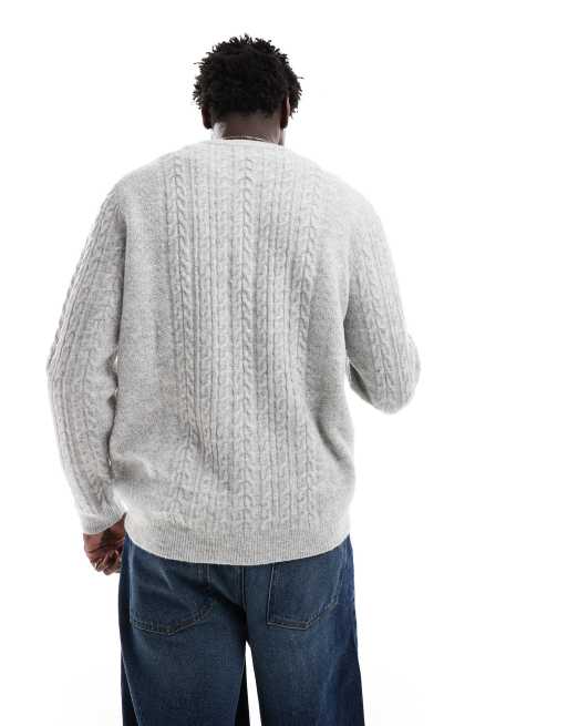 ASOS DESIGN relaxed slouchy crew neck cable knit sweater in gray heather