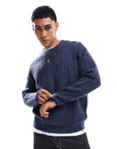 ASOS DESIGN relaxed knit plush sweater in gray with contrast blanket stitch