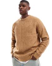 ASOS DESIGN relaxed slouchy crew neck cable knit sweater in pink