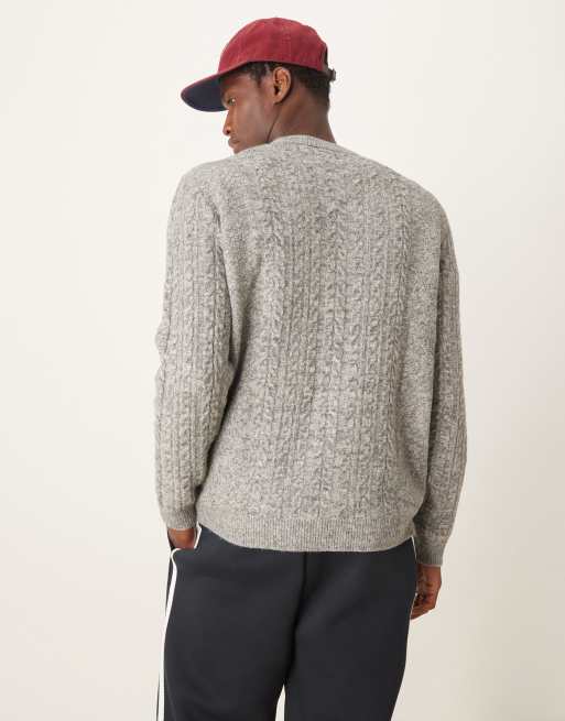 ASOS DESIGN relaxed slouchy crew neck cable knit sweater in gray heather
