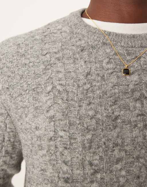 ASOS DESIGN relaxed slouchy crew neck cable knit sweater in gray heather