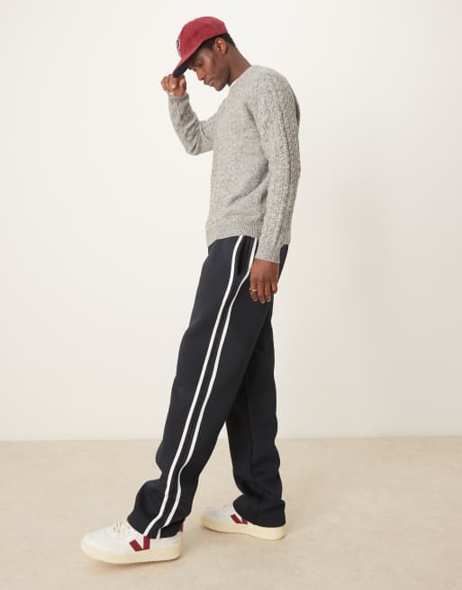 ASOS DESIGN relaxed slouchy crew neck cable knit sweater in gray heather