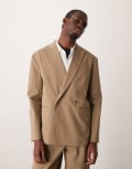 [ASOS DESIGN] ASOS DESIGN relaxed slouchy double breasted suit jacket in khaki techy fabric-Green Chest 38 Regular KHAKI