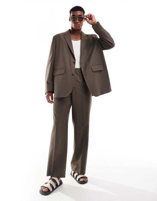 ASOS DESIGN relaxed slouchy suit in heathered brown texture