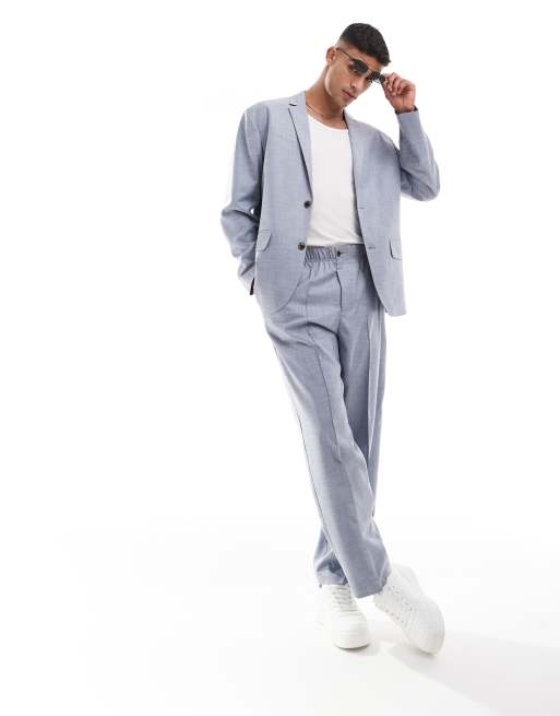 ASOS DESIGN relaxed slouchy suit in navy crosshatch