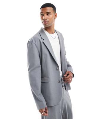 Asos Design Relaxed Slouchy Suit Jacket In Gray