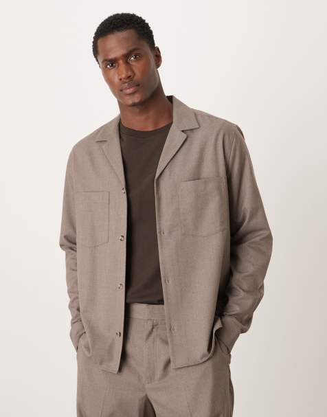 ASOS DESIGN relaxed smart co-ord long sleeve shirt in beige flannel - view 1