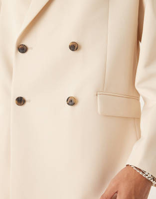 Asos Design Relaxed Square Shoulder Double Breasted Suit Jacket With Cotton In White
