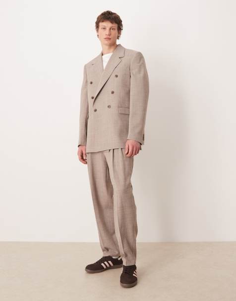 ASOS DESIGN relaxed square shoulder suit in beige crosshatch - view 1