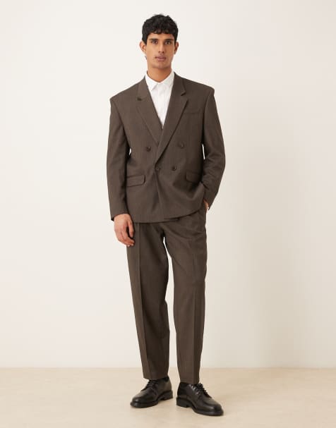 ASOS DESIGN relaxed square shoulder suit in brown subtle stripe - view 1