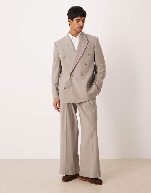 ASOS DESIGN relaxed square shoulder suit jacket in beige flannel, 2 of 5