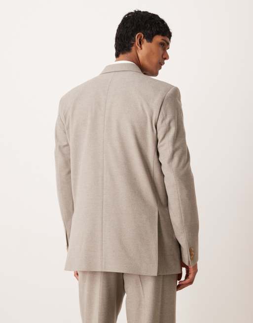 ASOS DESIGN relaxed square shoulder suit jacket in beige flannel, 3 of 5