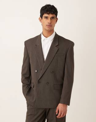 Asos Design Relaxed Square Shoulder Suit Jacket In Brown