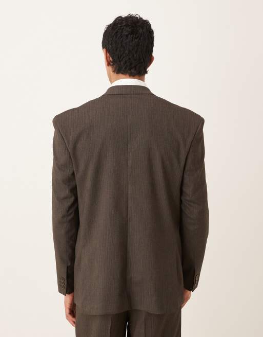 ASOS DESIGN relaxed square shoulder suit jacket in brown subtle stripe, 3 of 5