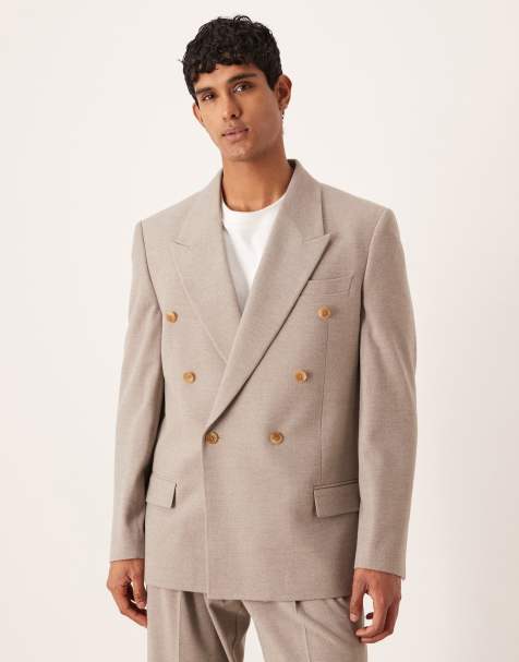 ASOS DESIGN relaxed square shoulders suit jacket in beige flannel - view 1