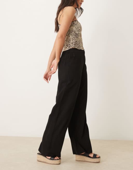 ASOS DESIGN - Pantalon droit décontracté en lin mélangé - Noir