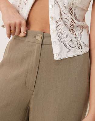 ASOS DESIGN - Pantalon droit décontracté en lin mélangé - Kaki
