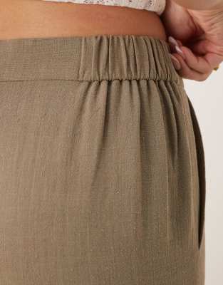 ASOS DESIGN - Pantalon droit décontracté en lin mélangé - Kaki