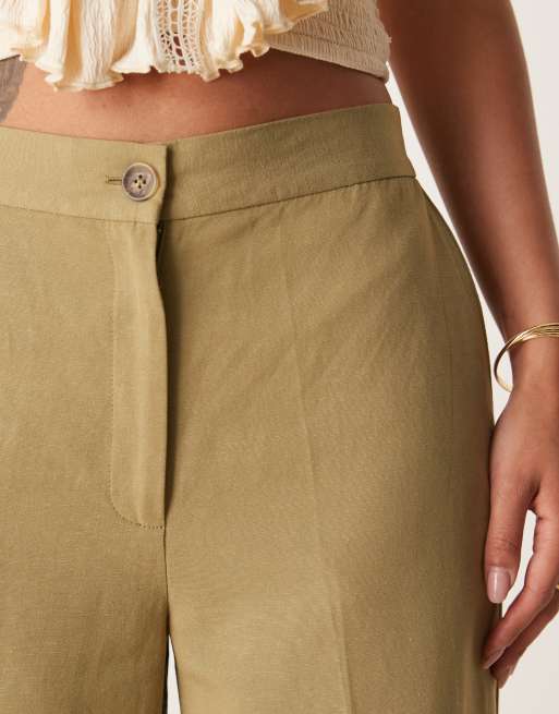 ASOS DESIGN relaxed straight leg linen mix pants in khaki
